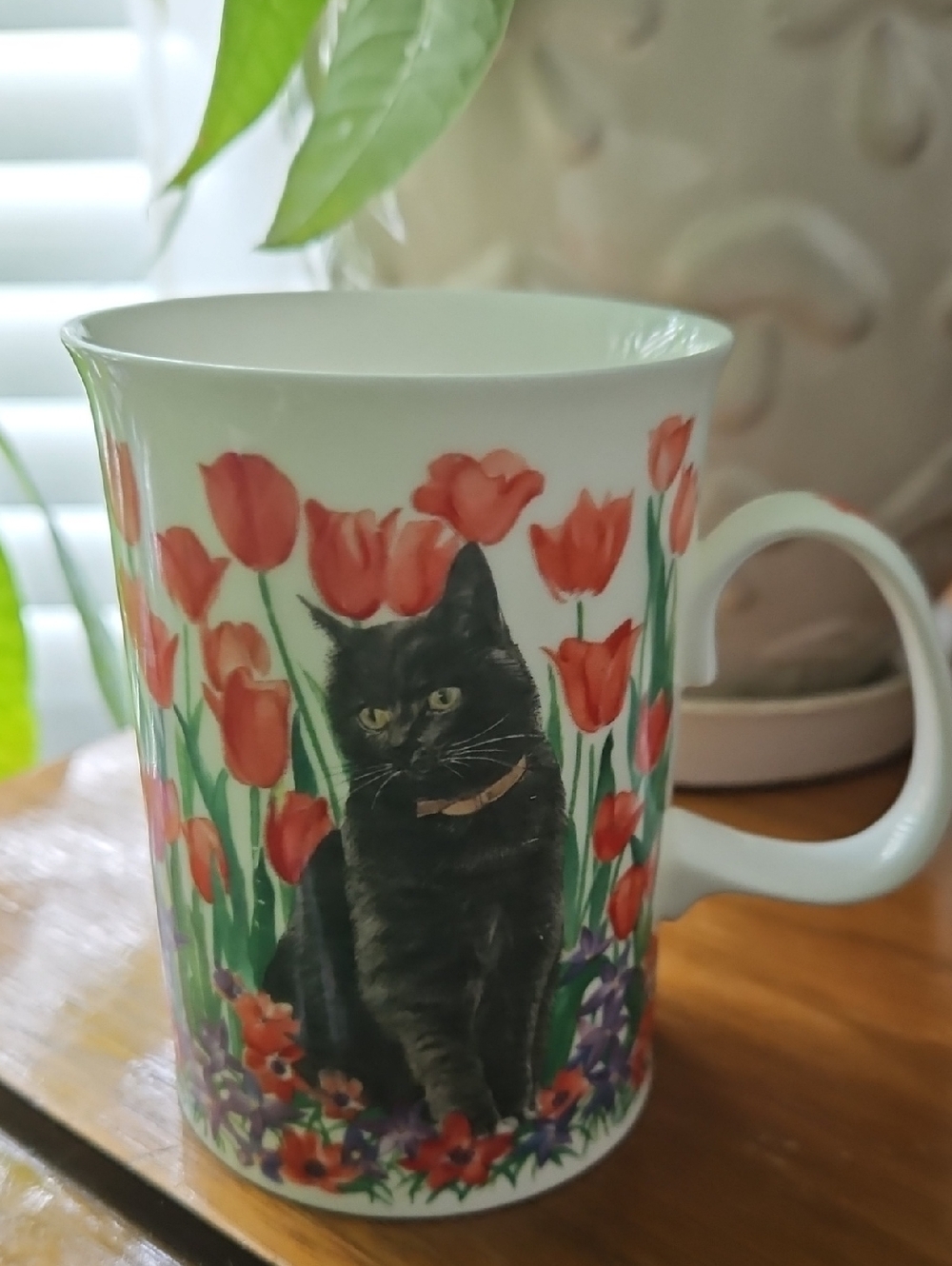 Black Cat Red Tulips Mug By Dunoon Bone China